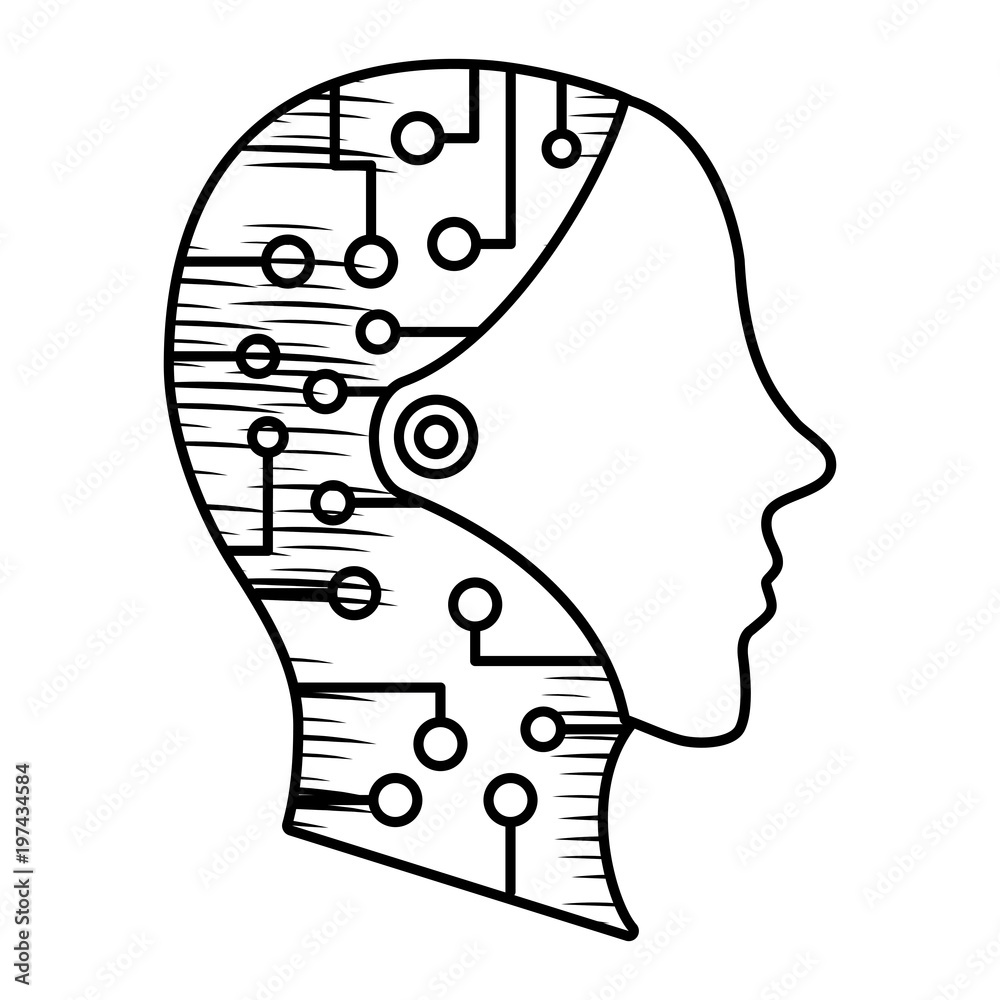 sketch of robotic head icon over white background, vector illustration ...