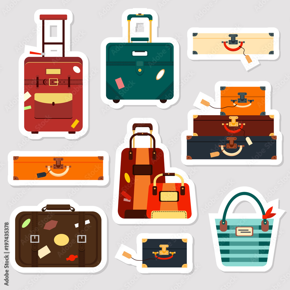 Travel Bags Colorful Stickers Or Patches Collection Vector Illustration  Stock Illustration - Download Image Now - iStock