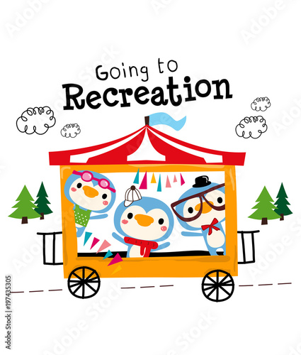 cute penguins going to recreation