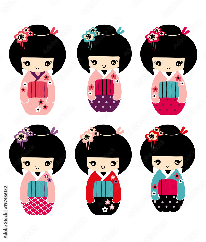 Stock vector beautiful doll with kimono