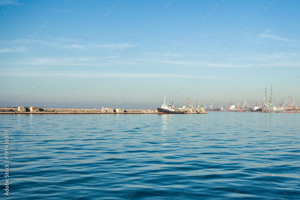Ships in the gulf of Thessaloniki, Greece. Sunny day