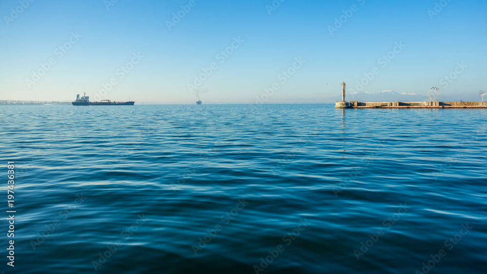 Ships in the gulf of Thessaloniki, Greece. Sunny day Ships in the gulf of Thessaloniki, Greece. Sunny day