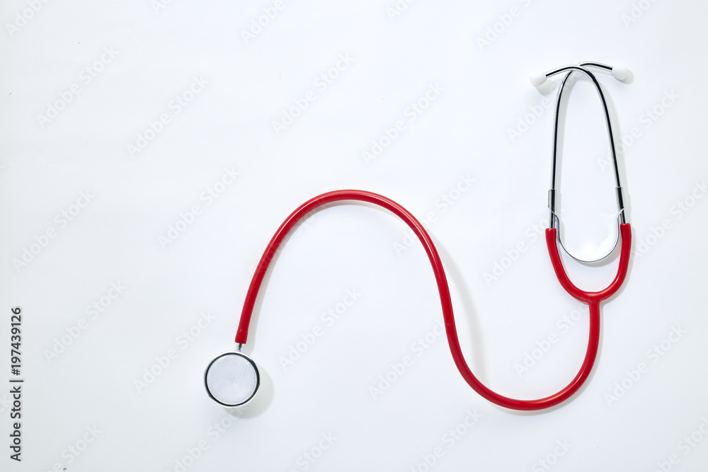 Red stethoscope on white background Red stethoscope on white background