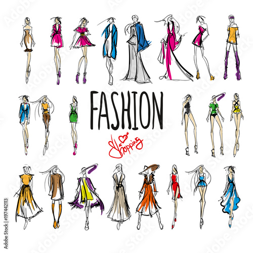 Dekoracja na wymiar  fashion-shopping-woman-set-of-fashion-girl-vector
