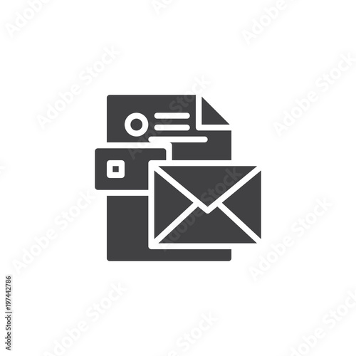 Envelope with CV resume vector icon. filled flat sign for mobile concept and web design. Stationery simple solid icon. Symbol, logo illustration. Pixel perfect vector graphics