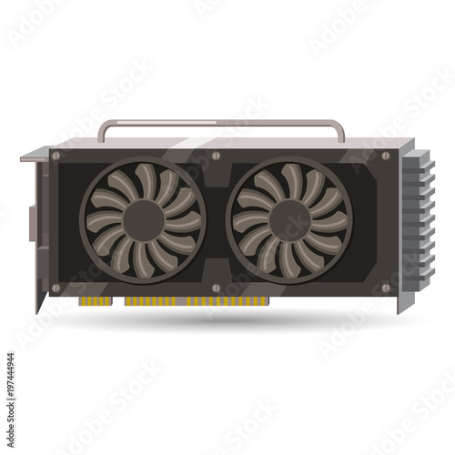 Isometry videocard for mining isolated icon. Blockchain technology and digital money, cryptocurrency system cartoon vector illustration.