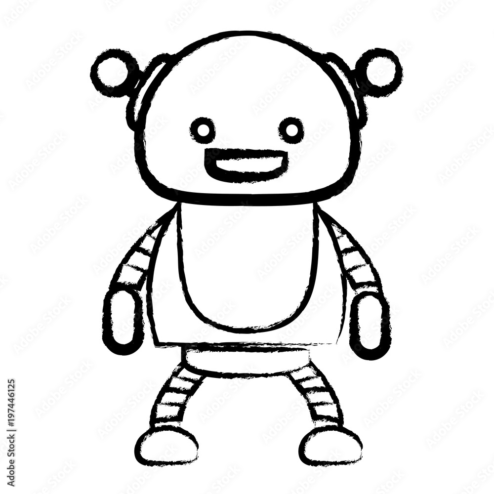 Obraz premium sketch of cartoon cute robot icon over white background, vector illustration