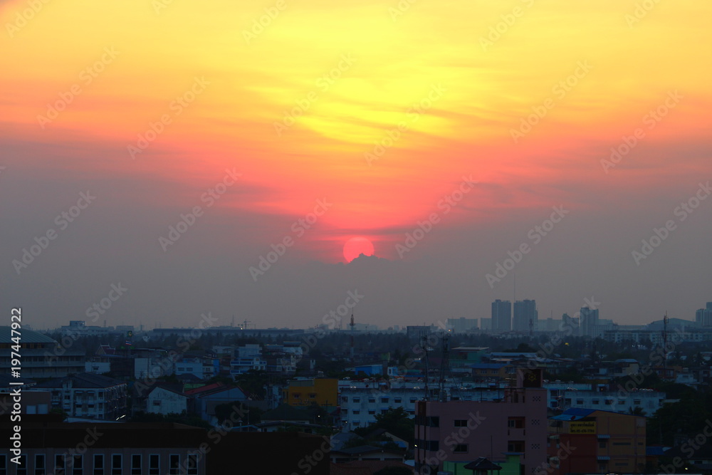 Sunset with orange sky