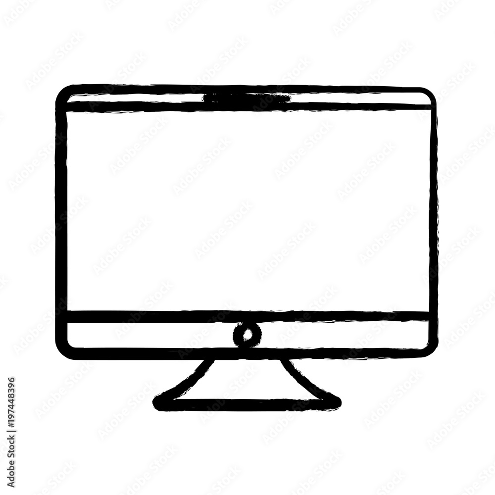 sketch of computer monitor icon over white background, vector
