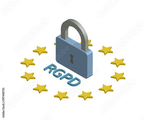 RGPD, Spanish and Italian version version of GDPR: Regolamento generale sulla protezione dei dati. Concept isometric illustration. General Data Protection Regulation. Vector logo, isolated on white.