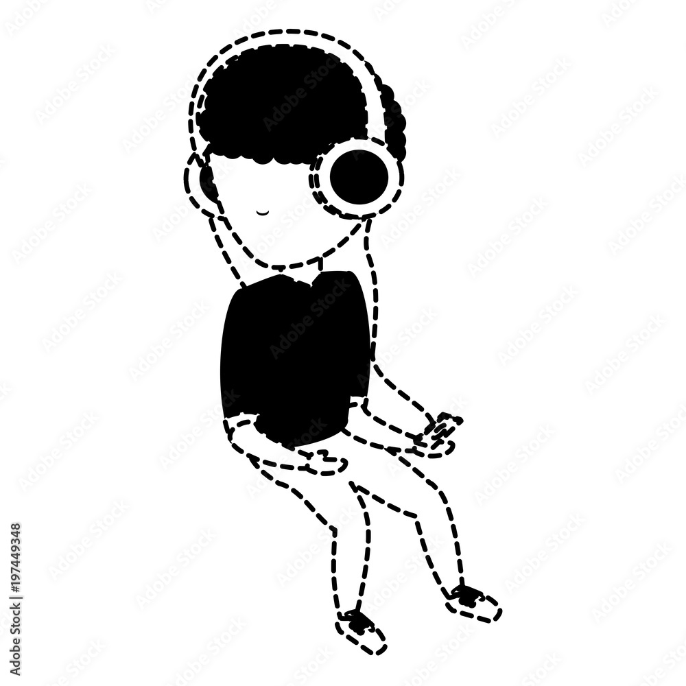 Fototapeta premium avatar man listening music with headphones over white background, vector illustration