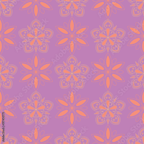 Floral seamless pattern. Bright violet background with colored design