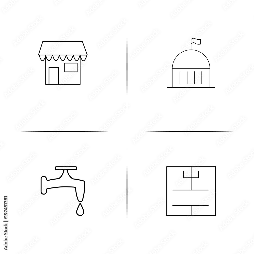 Buildings And Constructions simple linear icon set.Simple outline icons Buildings And Constructions simple linear icon set.Simple outline icons