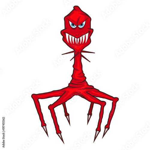 Cartoon virus. Funny micro Virus. Cartoon bacteria character. Vector virus character.