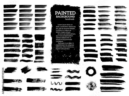 Painted grunge stripes set. Black labels, background, paint text