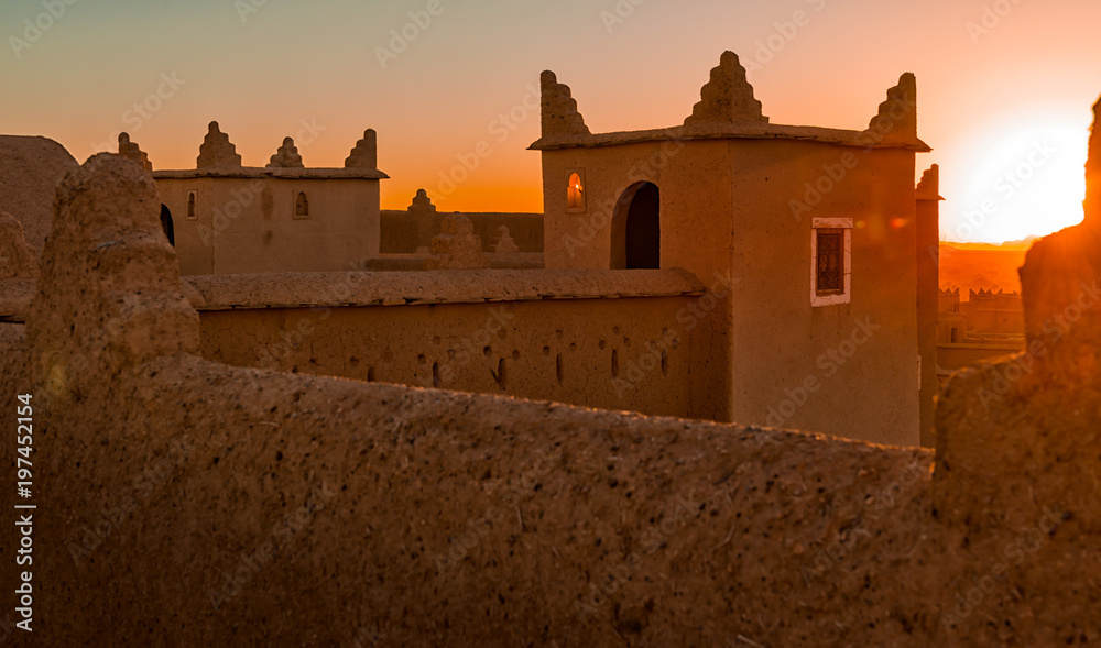 Traditional Moroccan architecture made of adobe bricks from clay and straw manure.