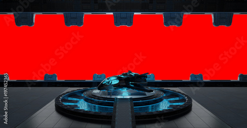 Fototapeta Naklejka Na Ścianę i Meble -  Llanding strip spaceship interior isolated on red background 3D rendering