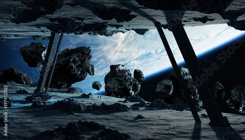 Fototapeta Naklejka Na Ścianę i Meble -  Astronauts exploring an asteroid spaceship 3D rendering elements of this image furnished by NASA