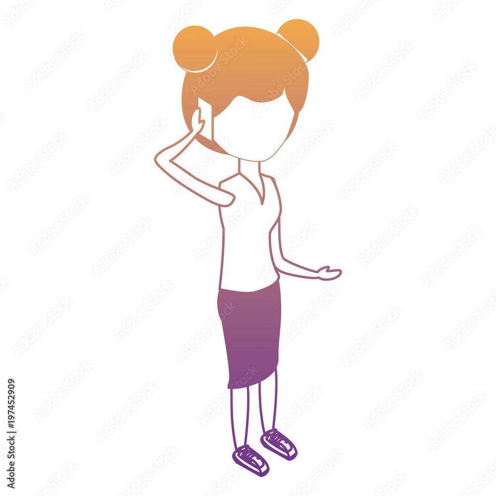 Woman standing and Talking on Cellphone over white background, colorful design. vector illustration Woman standing and Talking on Cellphone over white background, colorful design. vector illustration