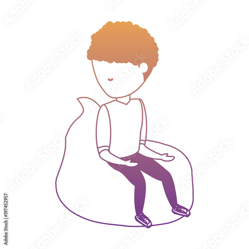 avatar man sitting on bean bag over white background, colorful design. vector illustration