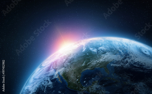 Planet Earth. View from space orbit. Photorealistic illustration. Elements of this image are furnished by NASA photo