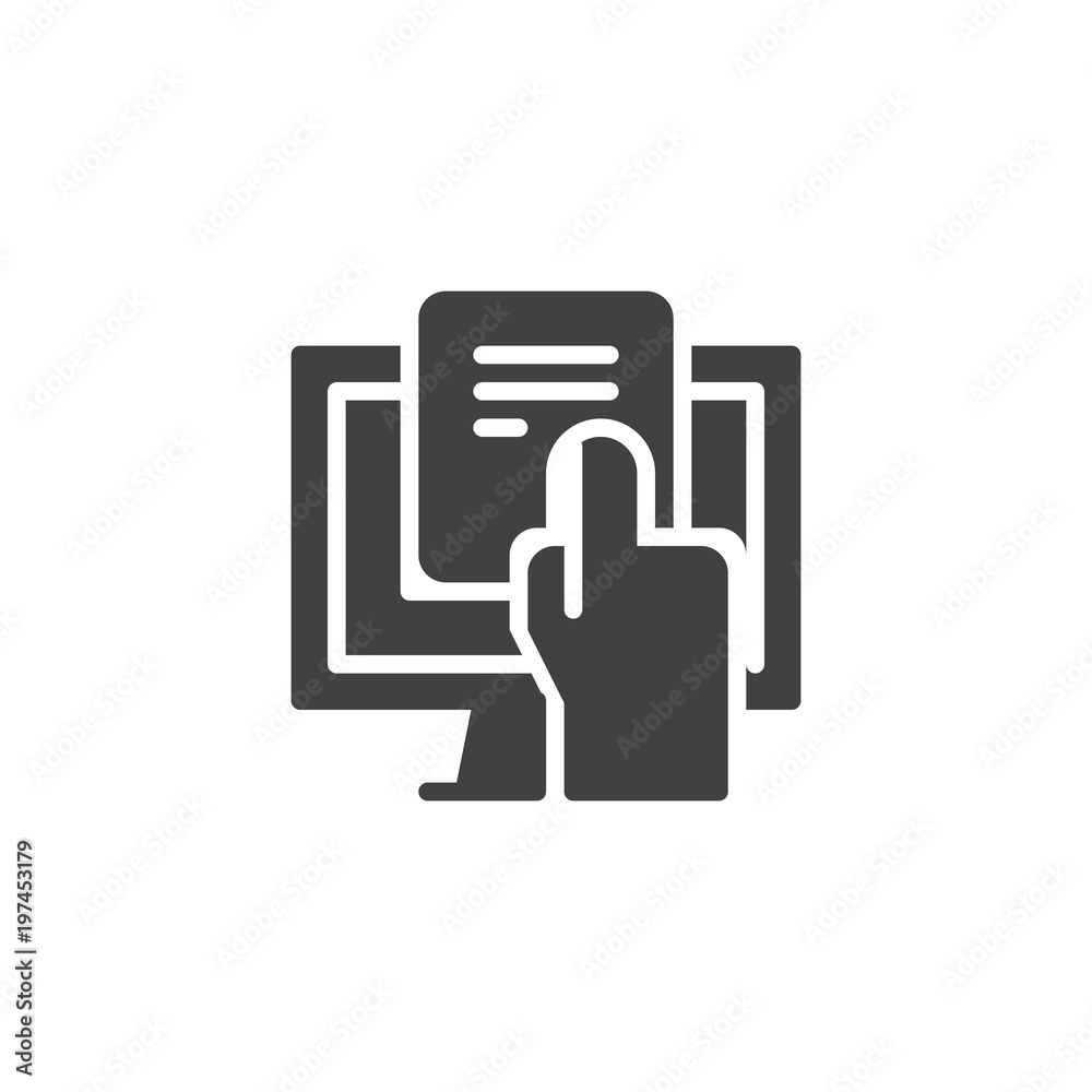 Online document vector icon. filled flat sign for mobile concept and web design. Hand touching screen simple solid icon. Symbol, logo illustration. Pixel perfect vector graphics Online document vector icon. filled flat sign for mobile concept and web design. Hand touching screen simple solid icon. Symbol, logo illustration. Pixel perfect vector graphics