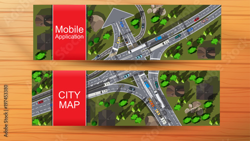 Top view city map with street and cars