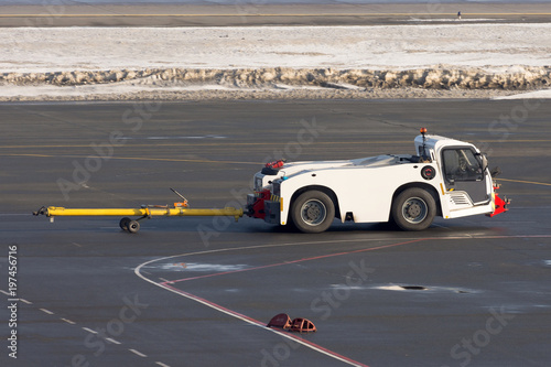 Tow truck for airplanes at the airfield. photo