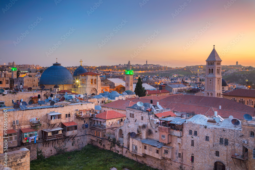 Fototapeta premium Jerusalem. Cityscape image of old town of Jerusalem, Israel at sunrise.