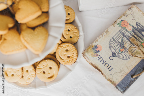 Cookies and a notebook on the kitchen table