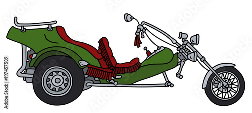 The green heavy motor tricycle