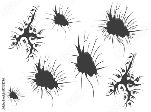 vector set of sketch hole with cracks around the edges for design handmade