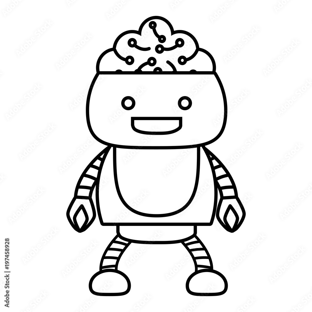 Cartoon robot showing the brain over white background, vector illustration  Stock Vector | Adobe Stock