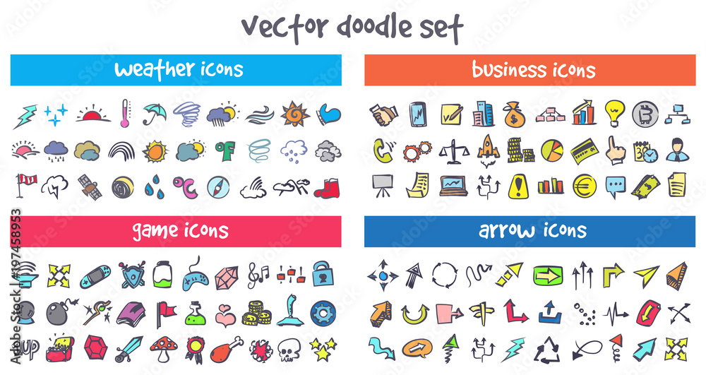 vector doodle icons set