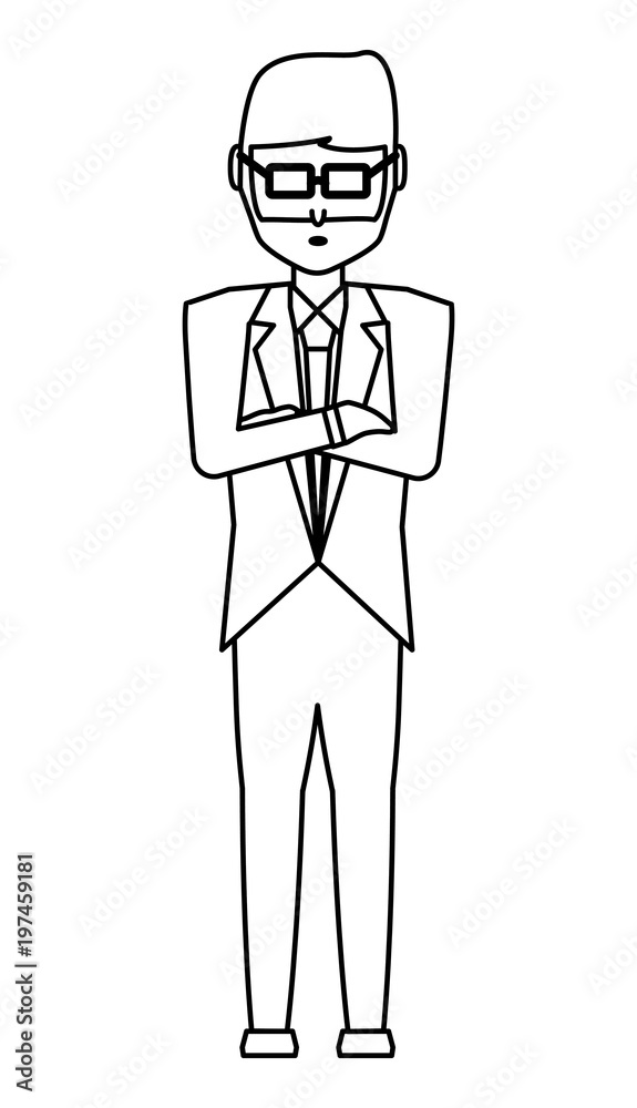 avatar businessman standing with crossed arms icon over white background, vector illustration