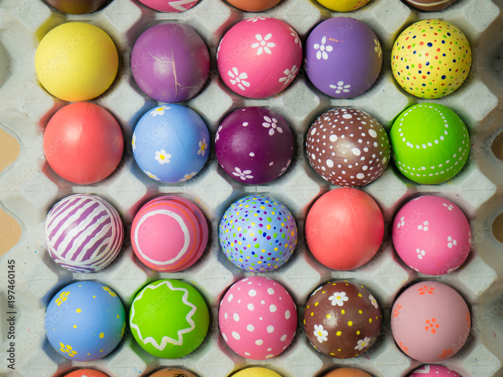 Top view easter eggs in a panels paper.