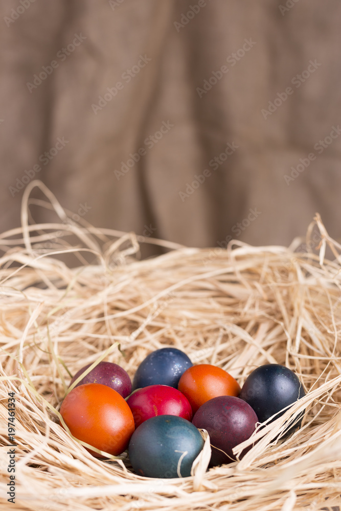 Colorful eastern eggs. Copy space. Selective focus Colorful eastern eggs. Copy space. Selective focus