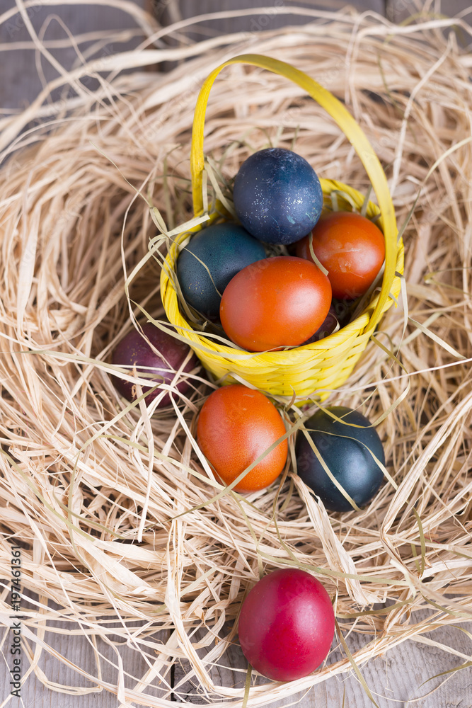 Colorful eastern eggs. Copy space. Selective focus Colorful eastern eggs. Copy space. Selective focus