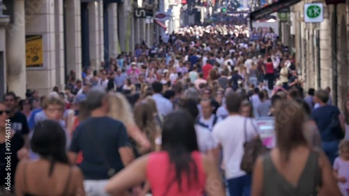 Crowd in City - slow-motion. Countless people walking in a big city