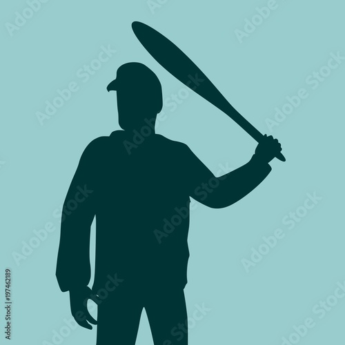 Aggressive man ready to attack with baseball bat. Fighting people. Male characters in flat style.