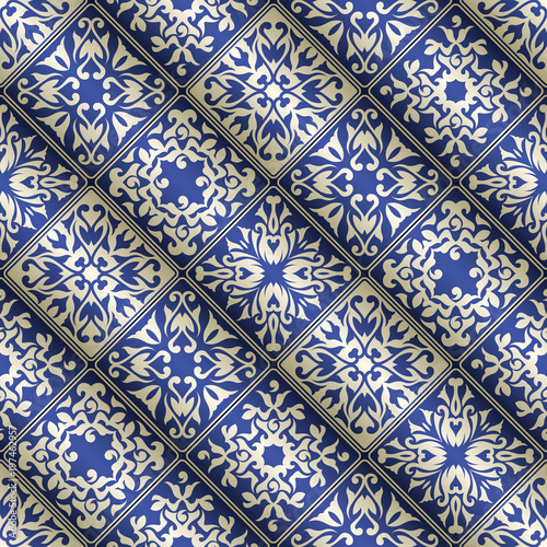 Patchwork vintage blue&silver pattern. Original style for your design