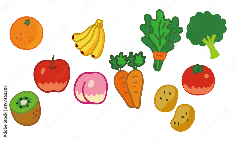 野菜と果物のイラスト素材セット Stock ベクター Adobe Stock