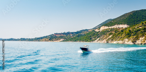 Wallpaper Mural Motorboat driving on Ionian sea near Zakynthos island, Greece