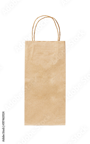 Recycled paper kraft long shopping bag isolated on white background