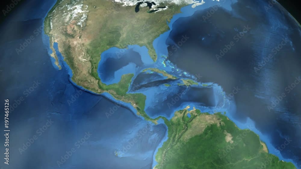 Zooming through space to a location on the globe animation - Central America - Image Courtesy of NASA