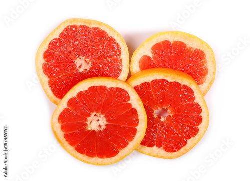 Grapefruit slices isolated on white background, top view