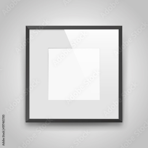 Bild auf Leinwand Realistic empty squre black frame with passepartout on gray background, border f