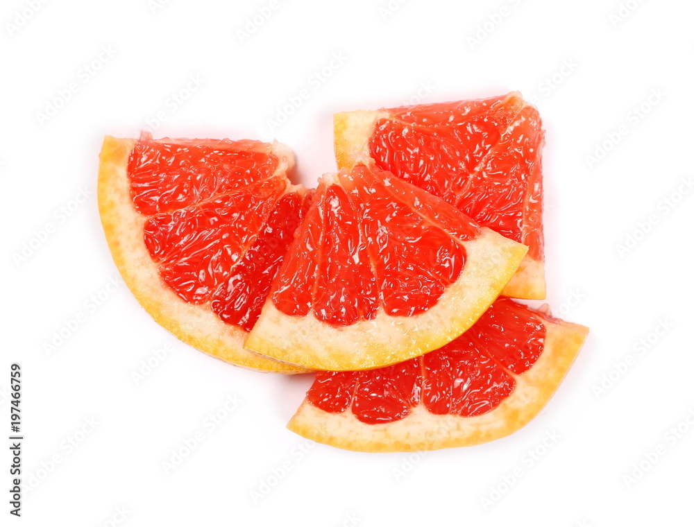 Grapefruit slices isolated on white background, top view Grapefruit slices isolated on white background, top view