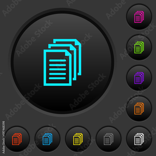 Multiple documents dark push buttons with color icons
