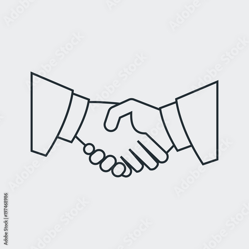 Icono plano manos unidas lineal en fondo gris